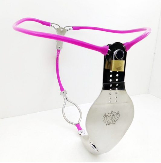 Stainless Steel Cock Shield Chastity Belt with Shit Hole - Pink - KeepMeLocked