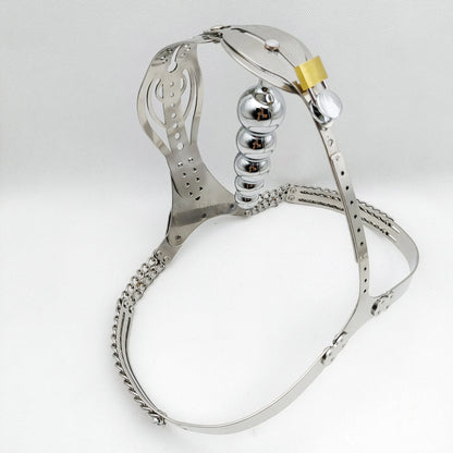 Metal Chastity Belt For Women with Removable Viginal and Anal Plugs - KeepMeLocked