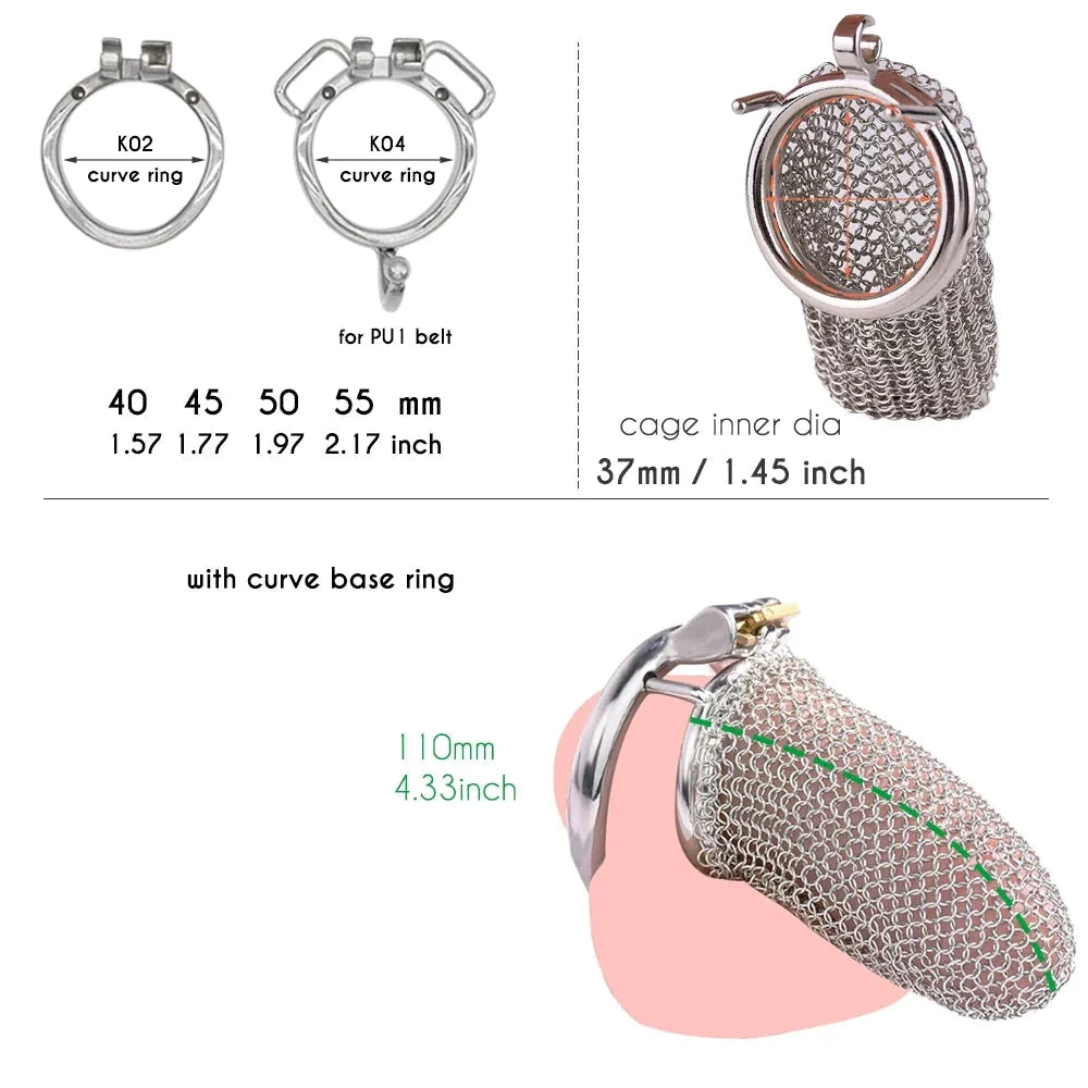 mesh metal cock cage for men 4 inches
