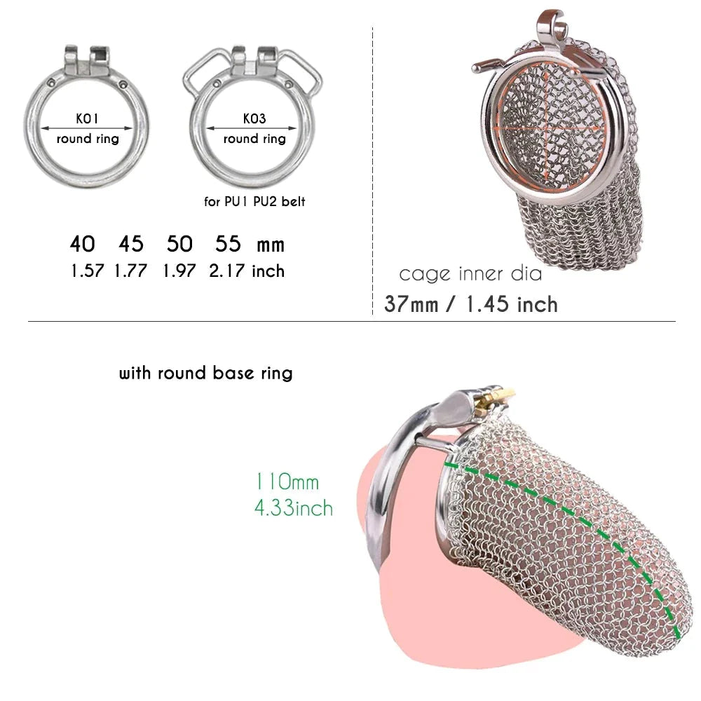 mesh metal cock cage for men 4 inches