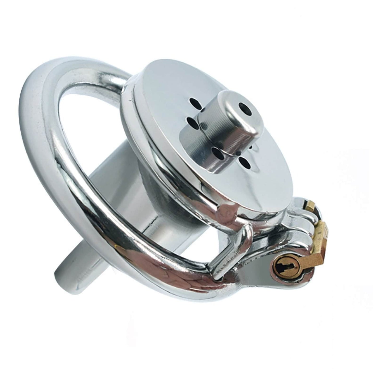 Stainless Steel Flat Chastity Cage with a Built-in Catheter - KeepMeLocked