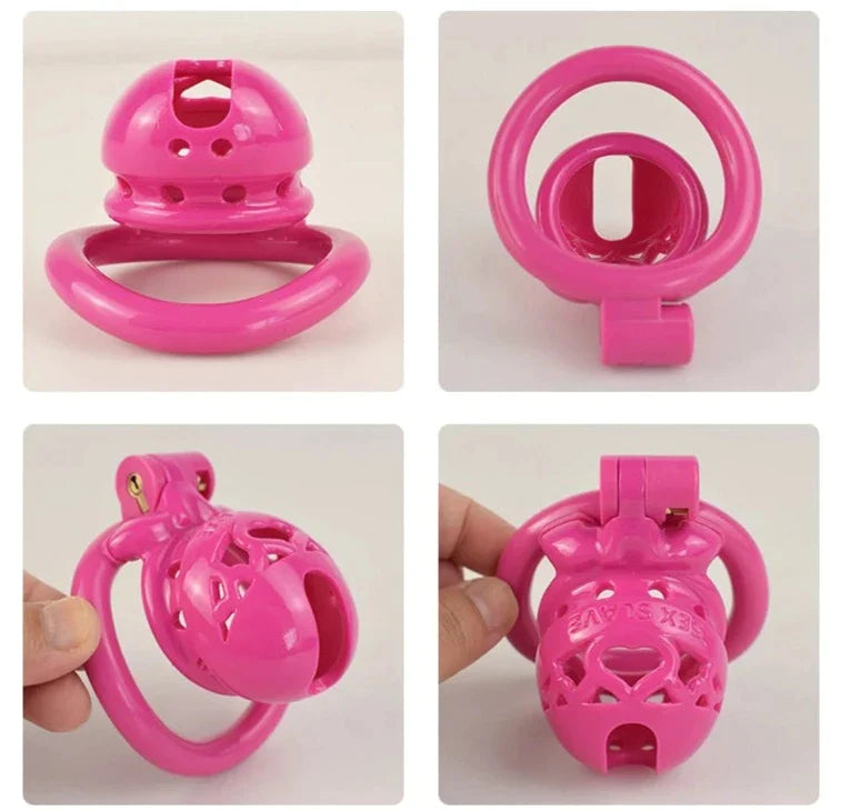 pink resin chastity cage sex slave small penis lock